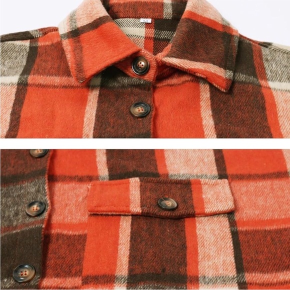 NWT Women Wool Blend Long Plaid Shirt Jacket Button Down Pocketed Shirt Shacket - Picture 4 of 7